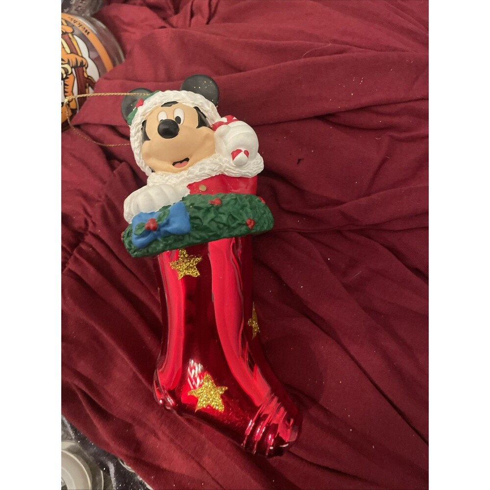 Disney Mickey Mouse Stocking European Style Blown Glass Christmas Ornament